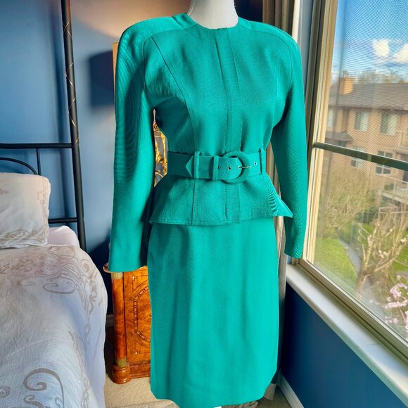 Vintage Teal Green 90s Power Skirt Suit - Picture 2 of 15